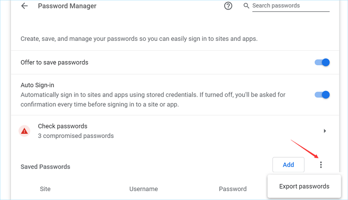 export passwords