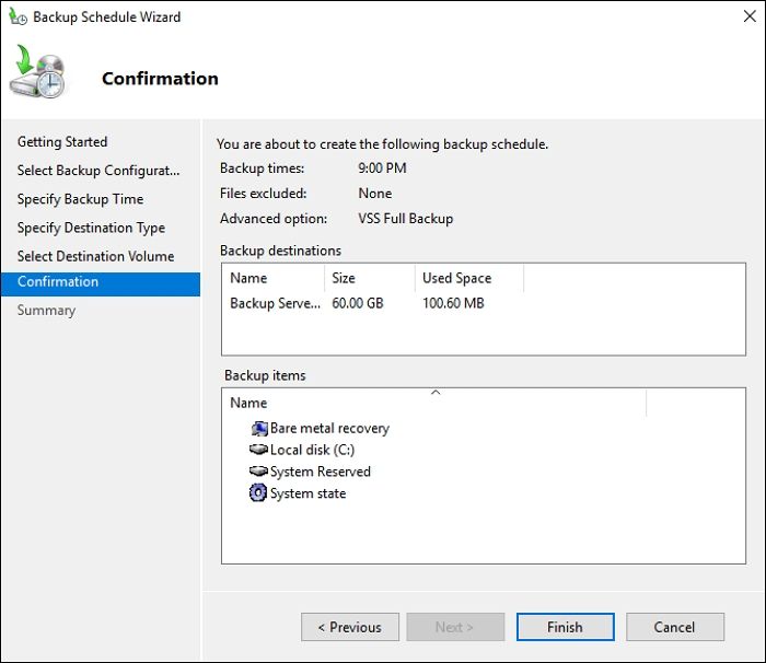 windows server backup configuration