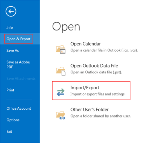 open Import and Export Wizard