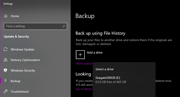 Add drive to backup Windows 8.1 files