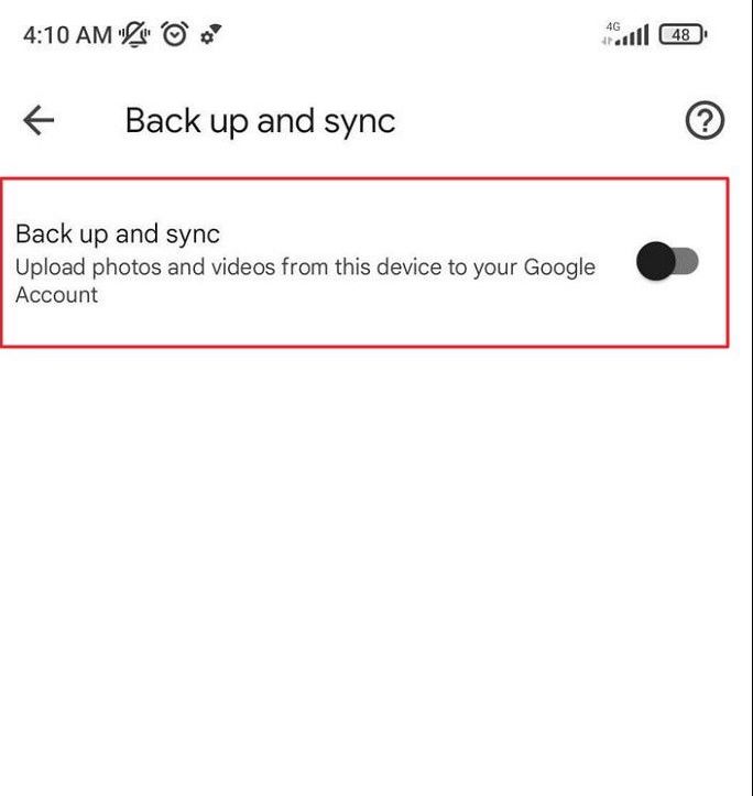 enable back up and sync