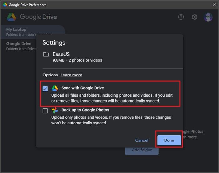 enable google drive option