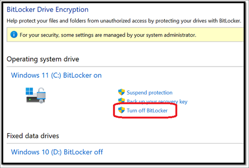 BitLocker Drive Encryption Turn off