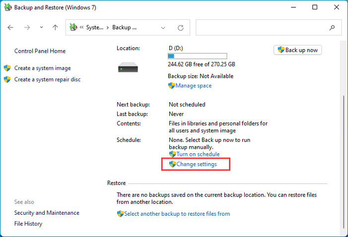 change backup settings