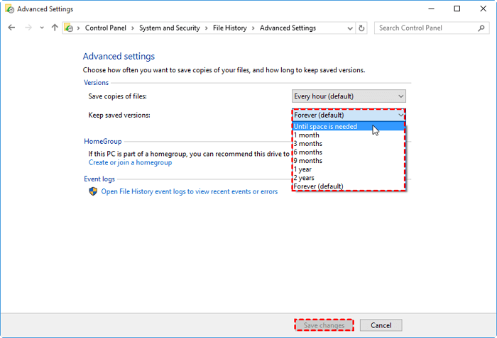 Change File History Backup settings