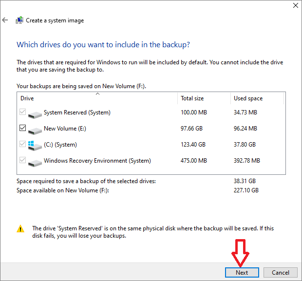 choose system disk to back up