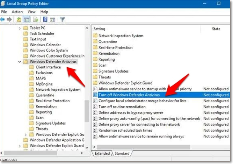 Choose the windows defender antivirus folder