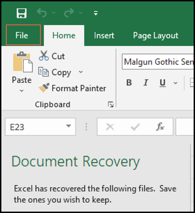 click file in excel