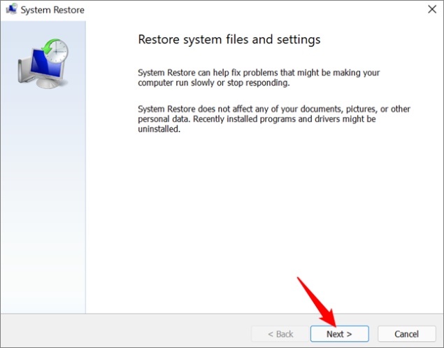 Click Next to start restore files and settings