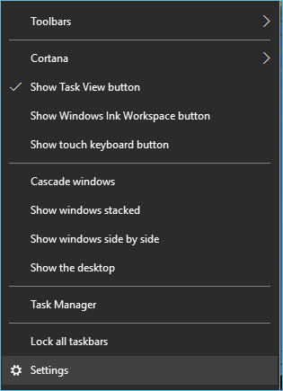 click on settings after clicking start