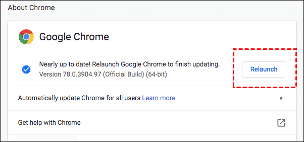 click relaunch for chrome to restart