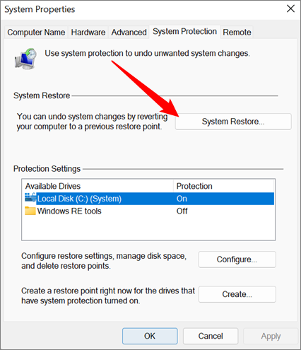 Restore the existing restore point