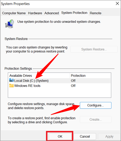 Set restore point configure