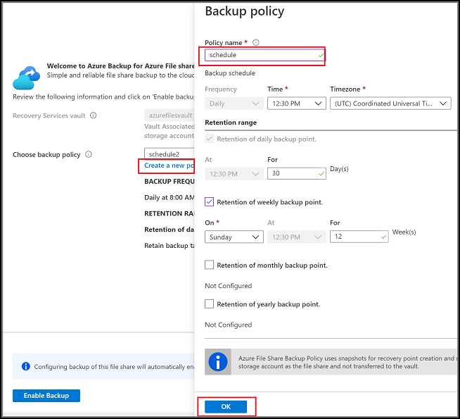 create backup policy