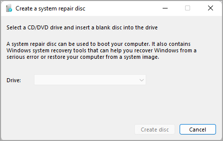 create a system repair disc