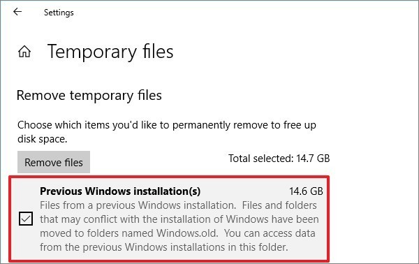 Delete Windows installation files