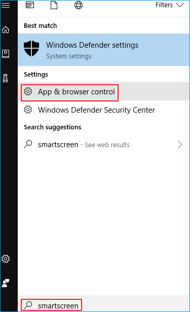 search for smartscreen and open app and browser control