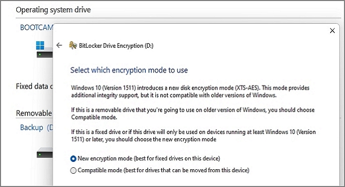 choose encryption type