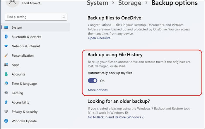how to use file history step 2
