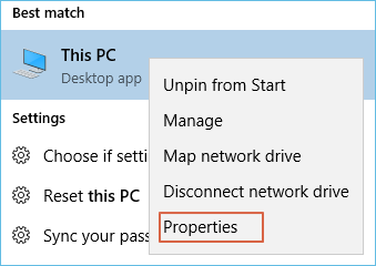 find propertities in the pc settings