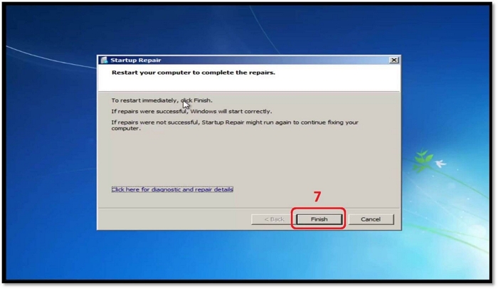 click finish to restart your Windows 7