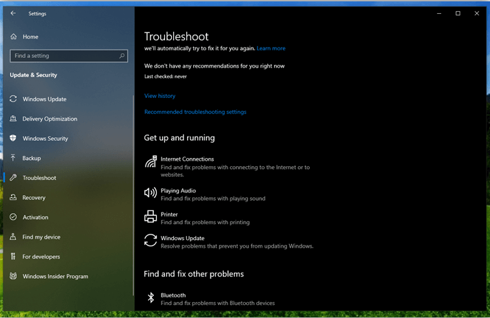 Go to Windows Troubleshoot