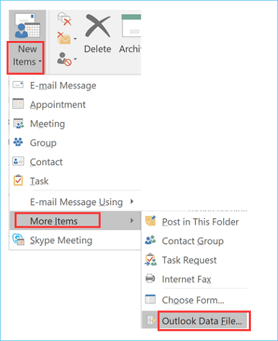 create outlook pst file