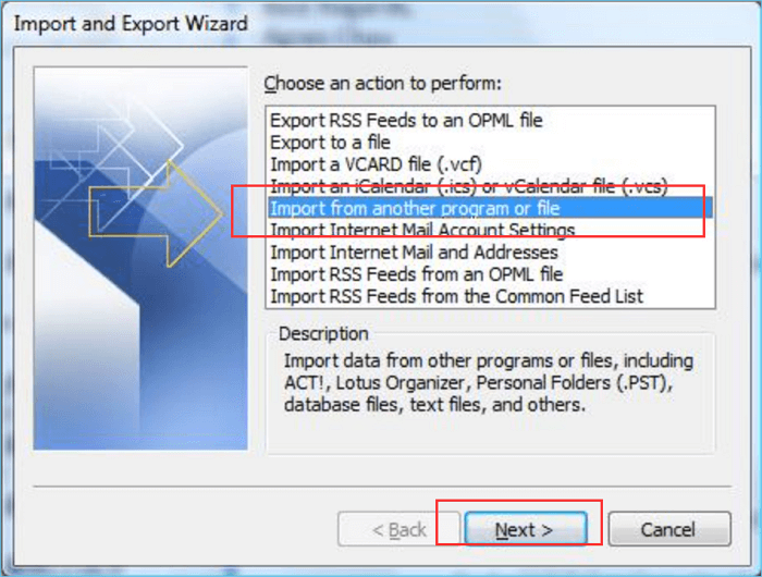 Import from another program or file