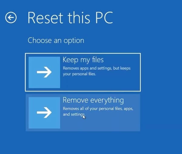 Reset this PC options