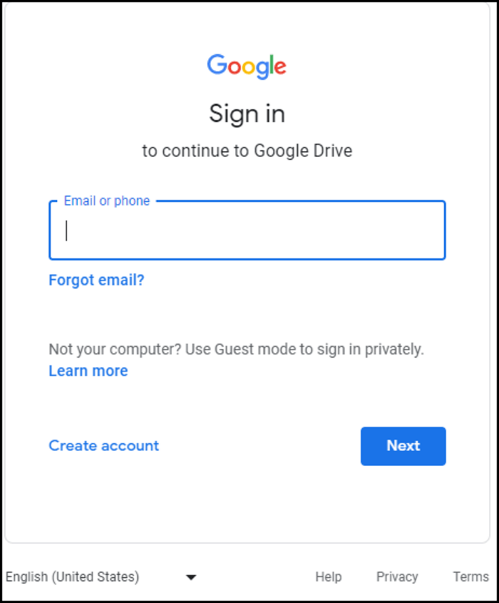 visit google drive website and log in