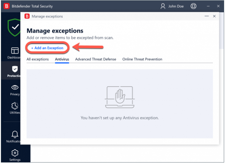 manage exceptions for scan