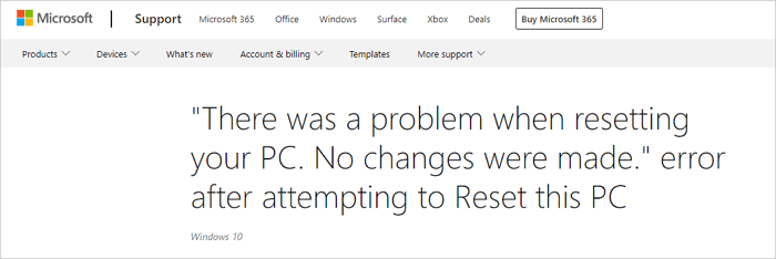 There was a problem resetting PC