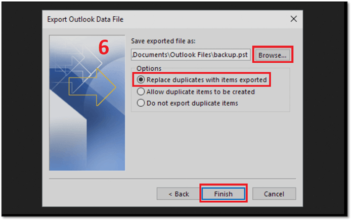 click on replace duplicates with items exported