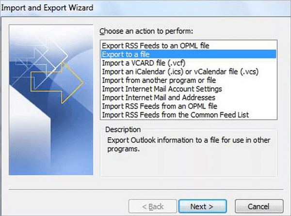 backup Outlook emails with Import/Export Wizard - 1