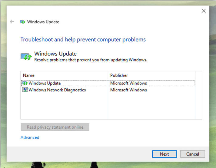 Select Windows Update