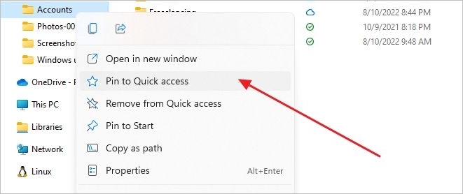 pin to quick access