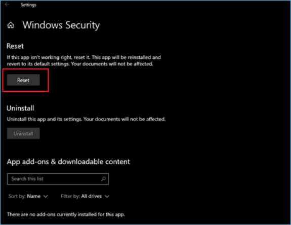 reset windows security