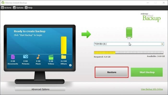 restore instant backup file