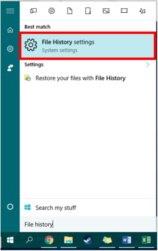 enter file history on Windows 8