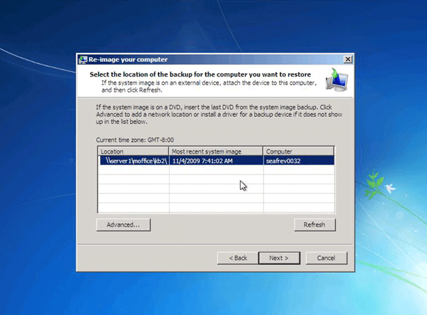 start the windows 7 system image recovery