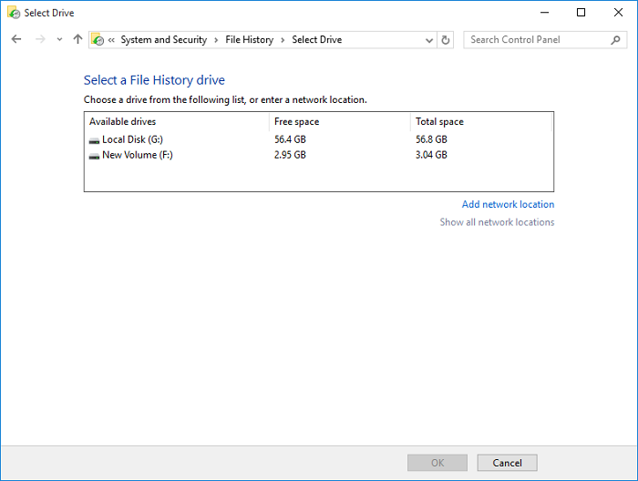select a file history drive