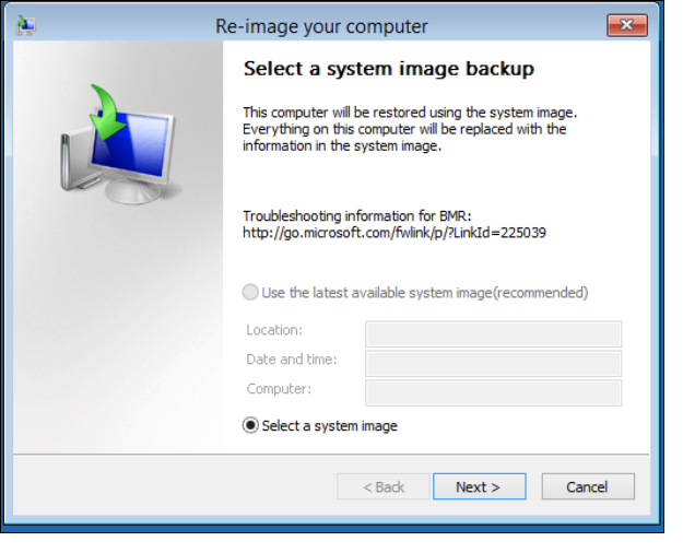 Select the option of system image