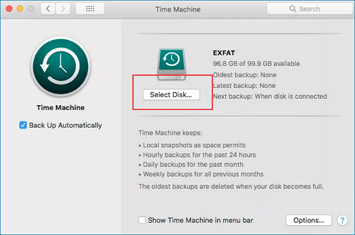 select backup disk