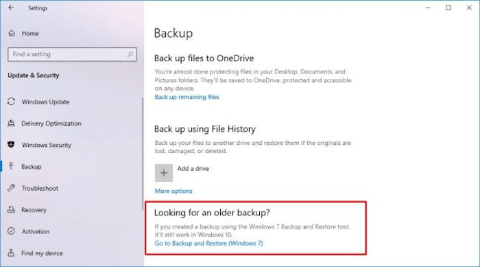 Select go to backup and restore windows 7