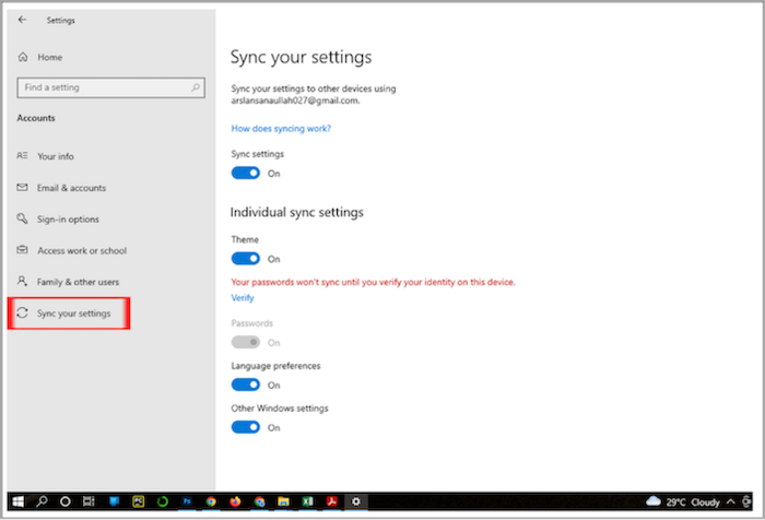 find Sync Settings - step3