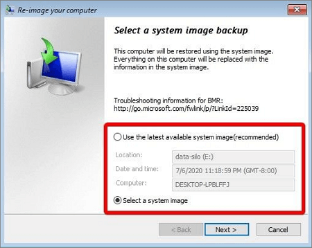 select-system-image-backup