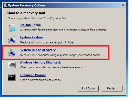 Choose system image recovery