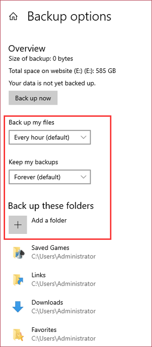 customize backup settings