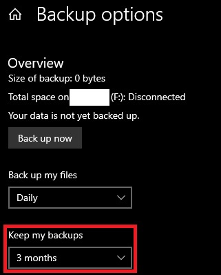 Change how long you want to keep the backup