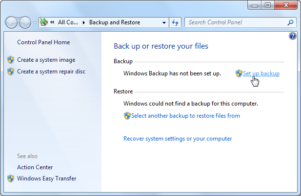 set up Windows backup